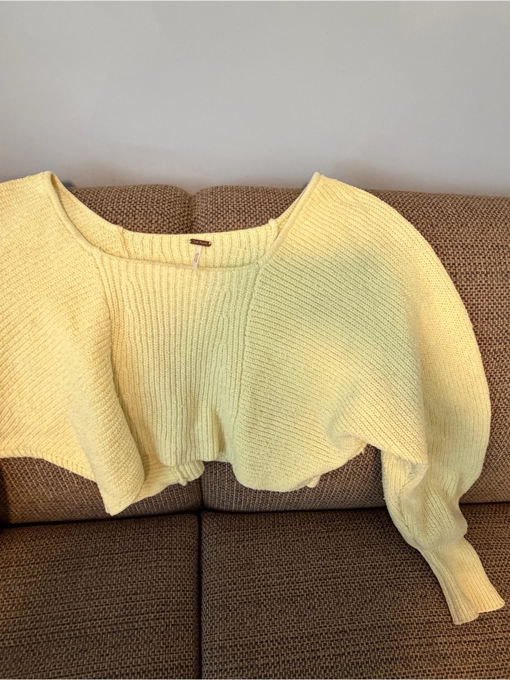 Free People Cropped Lemon Yellow Crewneck Sweater